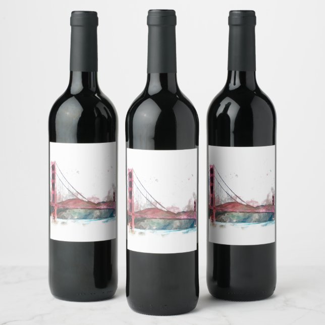 San Francisco, CA - Golden Gate Bridge Wine Label (Bottles)