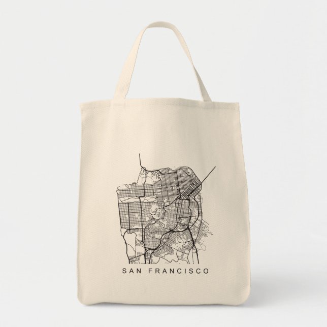 San Francisco CA Minimalist City Street Map Dark Tote Bag (Front)