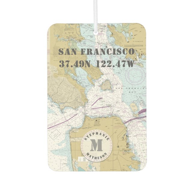 San Francisco CA Nautical Chart Monogram Car Air Freshener (Front)