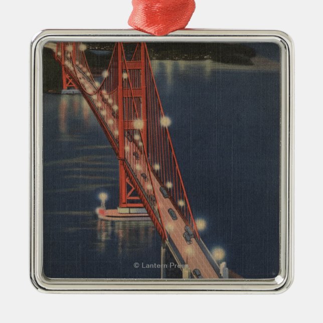 San Francisco, CA - Night View of Golden Gate Metal Tree Decoration (Front)