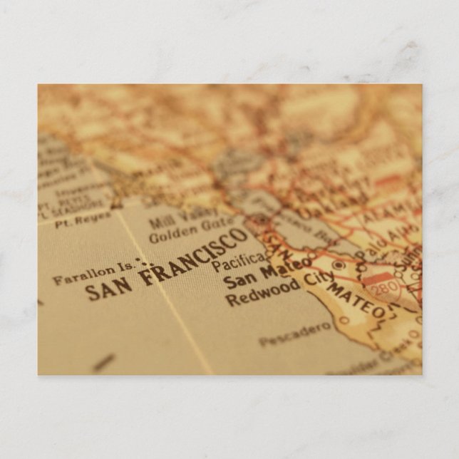 San Francisco, CA Vintage Map Postcard (Front)