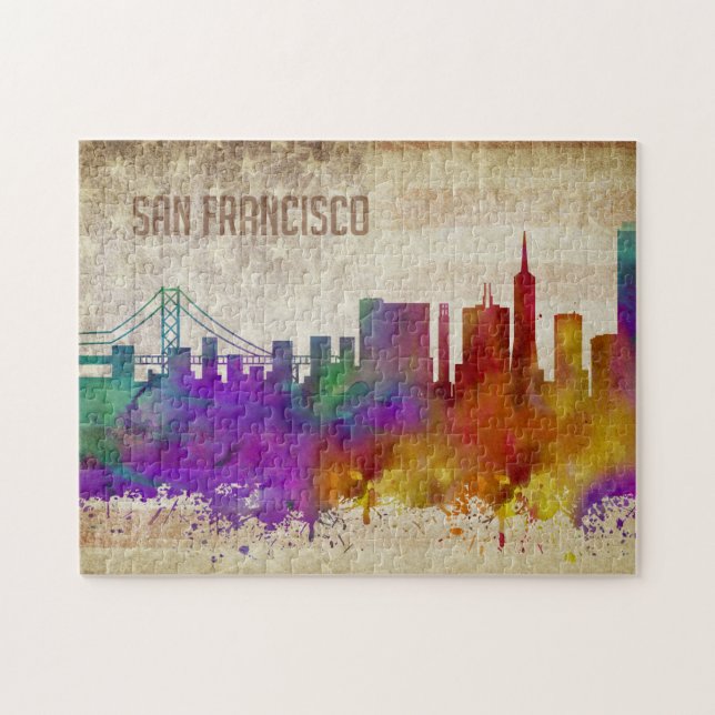 San Francisco, CA | Watercolor City Skyline Jigsaw Puzzle (Horizontal)