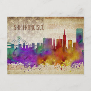 San Francisco, CA  Watercolor City Skyline Postcard