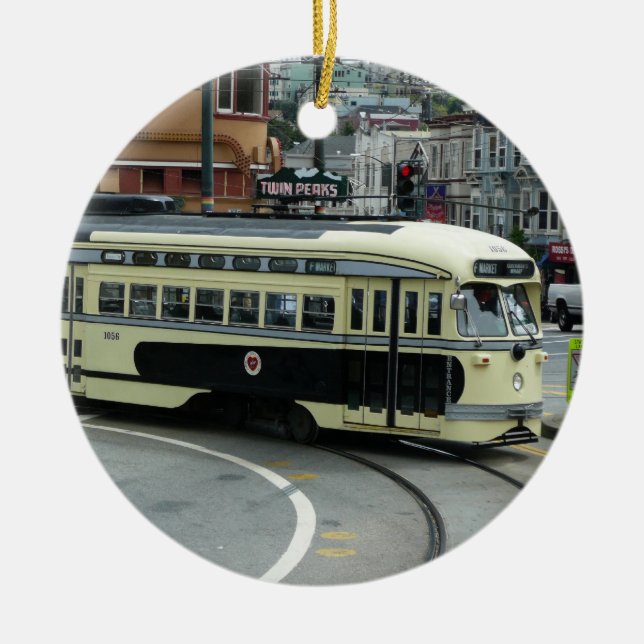 San Francisco Cable Car Ceramic Tree Decoration (Front)
