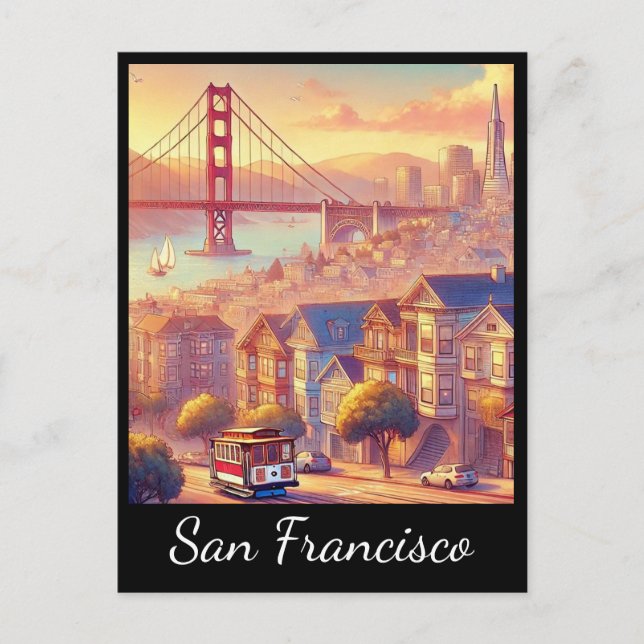 San Francisco Cable Car Golden Gate Bridge Postcard (Front)