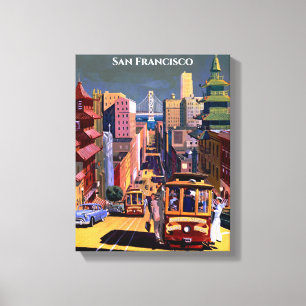 San Francisco Cable Car Retro Vintage Travel Poste Canvas Print