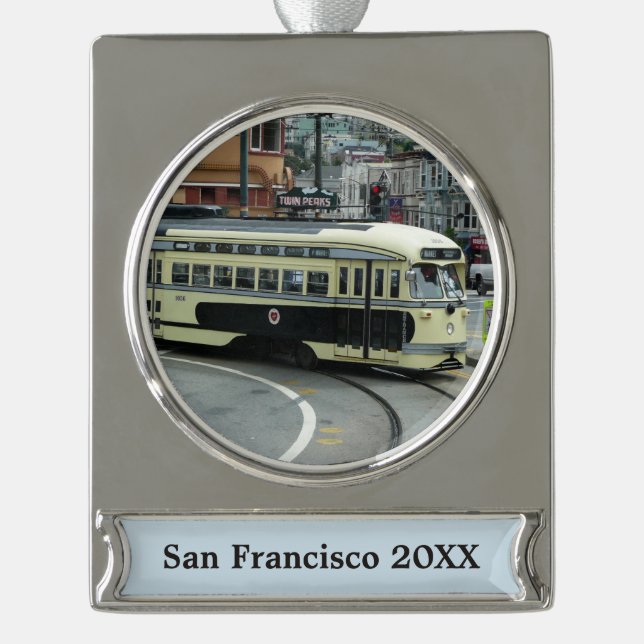 San Francisco Cable Car Silver Plated Banner Ornament (Front)