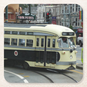 San Francisco Cable Car Square Paper Coaster
