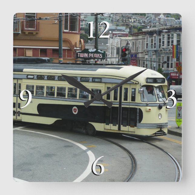 San Francisco Cable Car Square Wall Clock (Front)