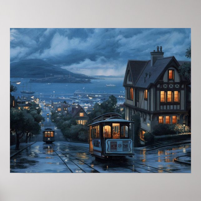 San Francisco Cable Car Twilight - Moody Alcatraz  Poster (Front)