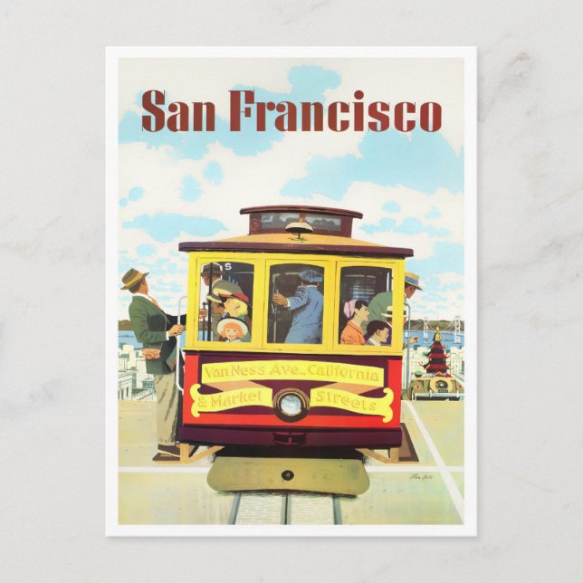 San Francisco cable car vintage travel postcard (Front)