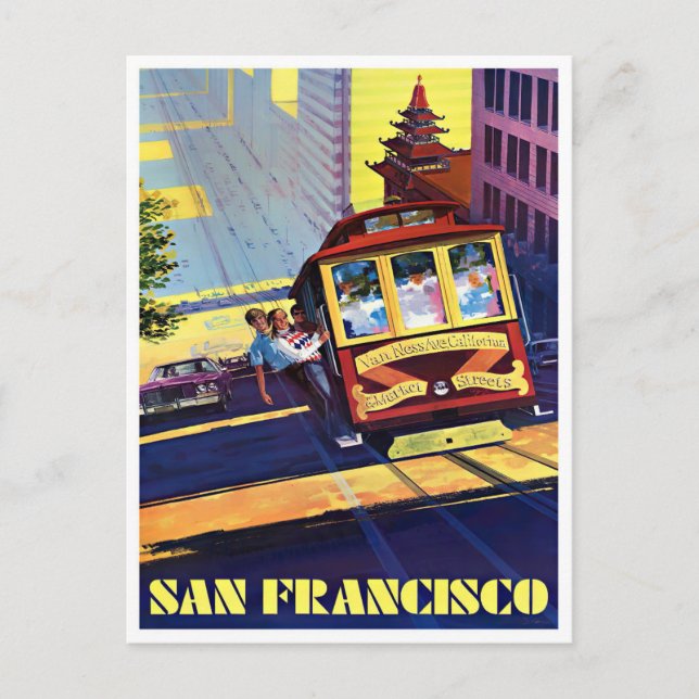 San Francisco cable car vintage travel postcard (Front)