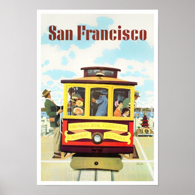 San Francisco cable car vintage travel poster (Front)