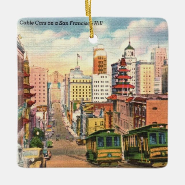 San Francisco Cable Cars Ceramic Ornament (Front)