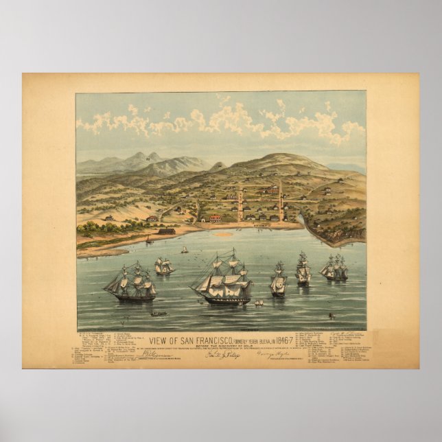 San Francisco Cal. 1847 Antique Panoramic Map Poster (Front)