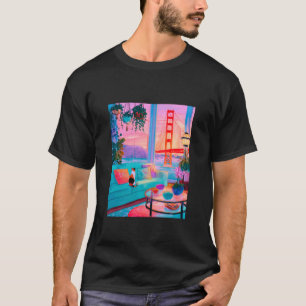 San Francisco Calico Cat GoldenGate Bridge Retro A T-Shirt