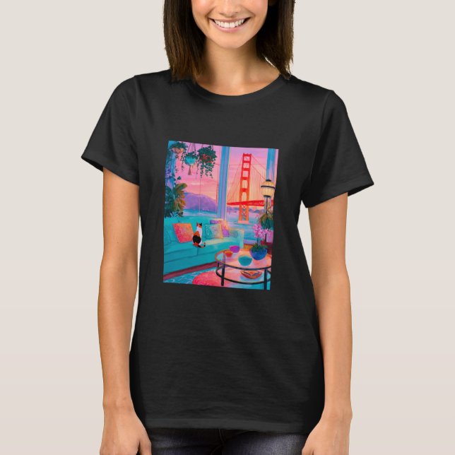 San Francisco Calico Cat GoldenGate Bridge Retro A T-Shirt (Front)