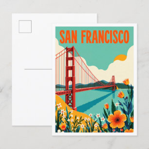 San Francisco California Art Illustration Travel Postcard