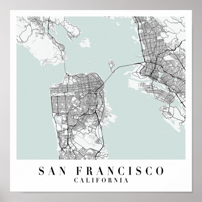 San Francisco California Blue Water Street Map Poster (Front)