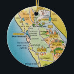San Francisco California  Ceramic Tree Decoration<br><div class="desc">A vintage California illustrated postcard map repurposed on an ornament.</div>