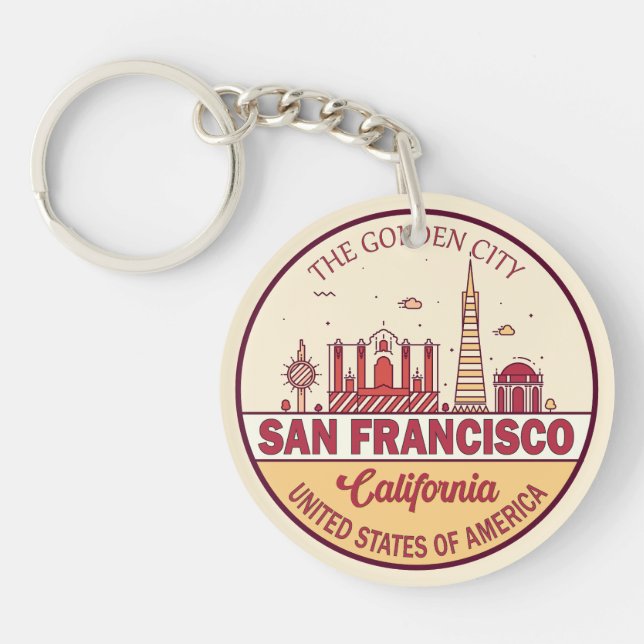 San Francisco California City Skyline Emblem Key Ring (Front)