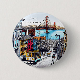San Francisco, California Comic Book Style Art 6 Cm Round Badge