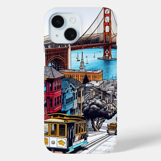 San Francisco, California Comic Book Style Art Case-Mate iPhone Case (Back)