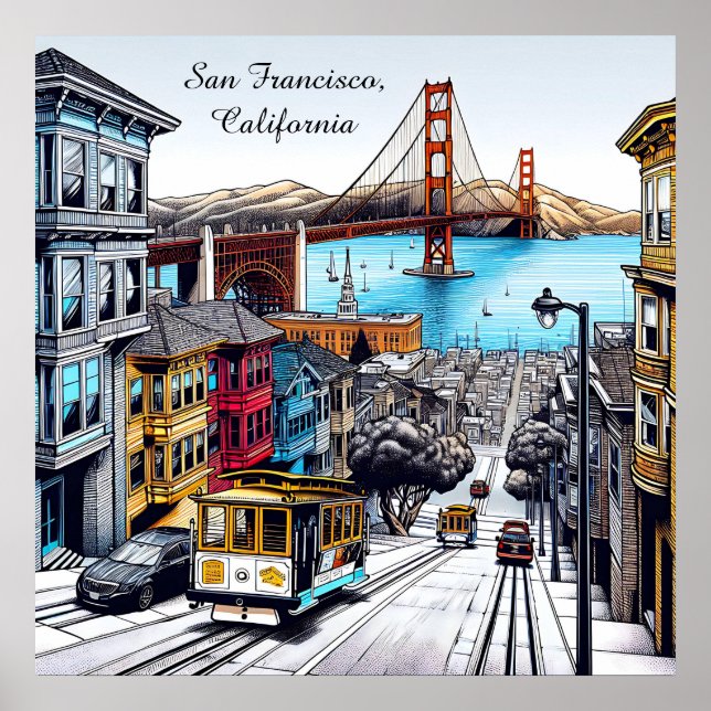 San Francisco, California Comic Book Style Art Poster (Front)