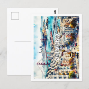 San Francisco California Famous Place watercolor Postcard