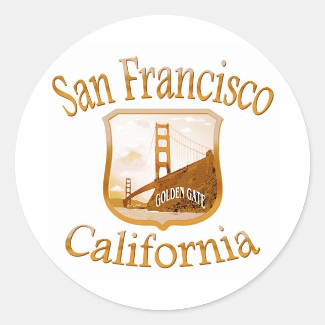 San Francisco California Gold Classic Round Sticker (Front)