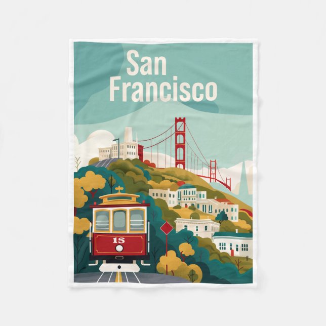 San Francisco California - Red Cable Car Fleece Blanket (Front)