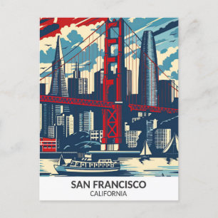 San Francisco California Retro Artwork Travel  Postcard