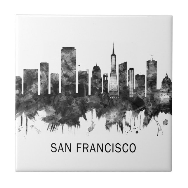 San Francisco California Skyline BW Tile (Front)