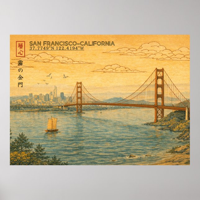 San Francisco California Skyline in Japanese Ukiyo Poster (Front)