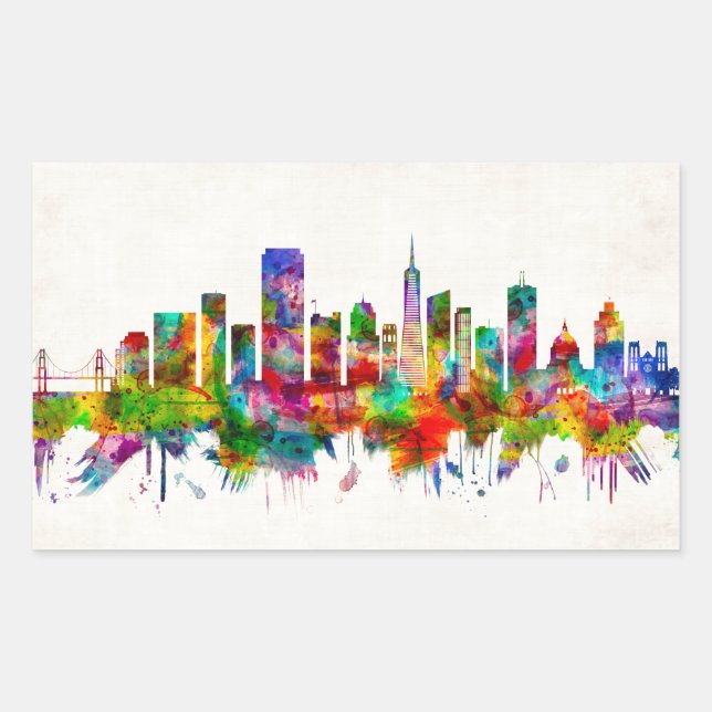 San Francisco California Skyline Rectangular Sticker (Front)