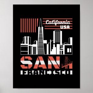 San Francisco California Skyline Retro UrbanDesign Poster
