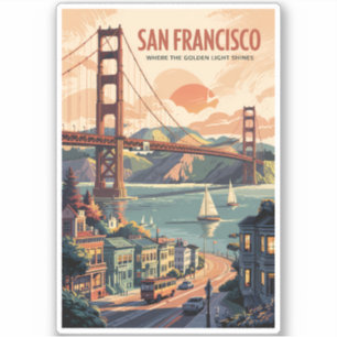 San Francisco California Skyline Travel Art Retro