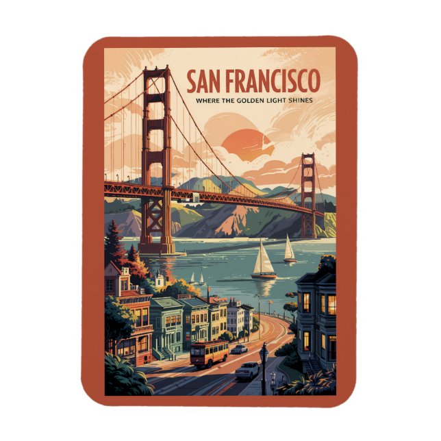 San Francisco California Skyline Travel Art Retro Magnet (Vertical)