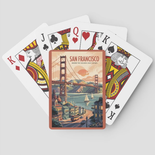 San Francisco California Skyline Travel Art Retro Playing Cards (Back)