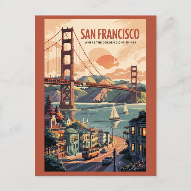 San Francisco California Skyline Travel Art Retro Postcard (Front)