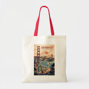 San Francisco California Skyline Travel Art Retro Tote Bag