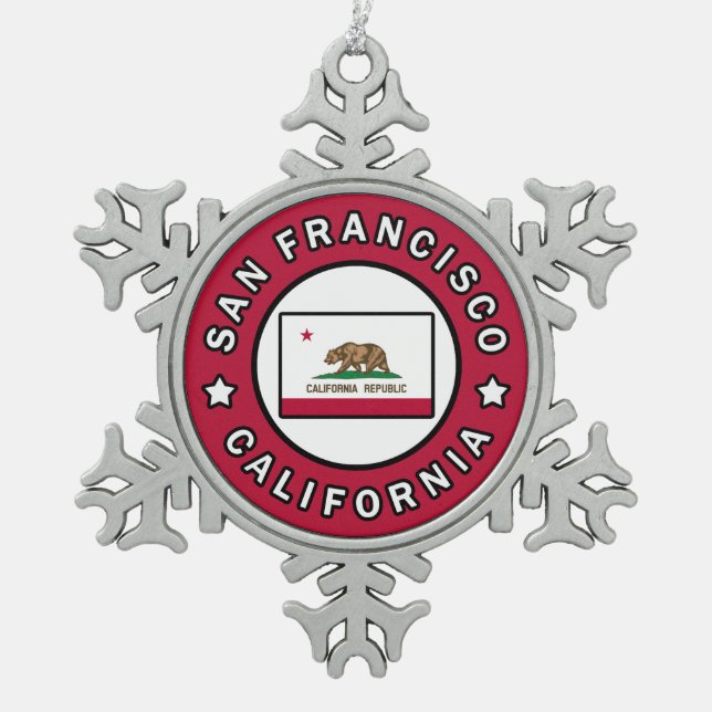 San Francisco California Snowflake Pewter Christmas Ornament (Front)