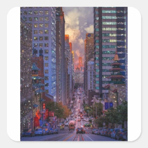 San Francisco California Street Skyline Glitter Square Sticker