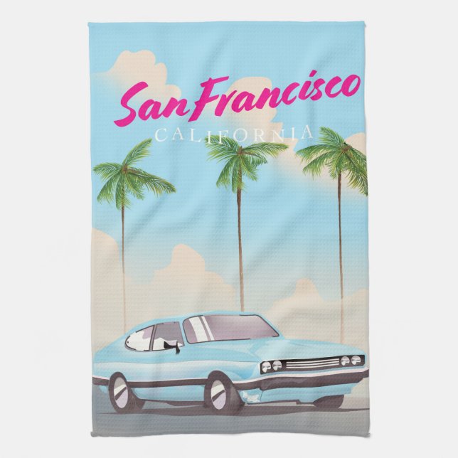 San Francisco California Tropical travel poster Tea Towel (Vertical)