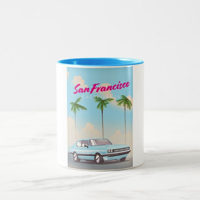 San Francisco California Tropical travel poster Two-Tone Coffee Mug (Center)