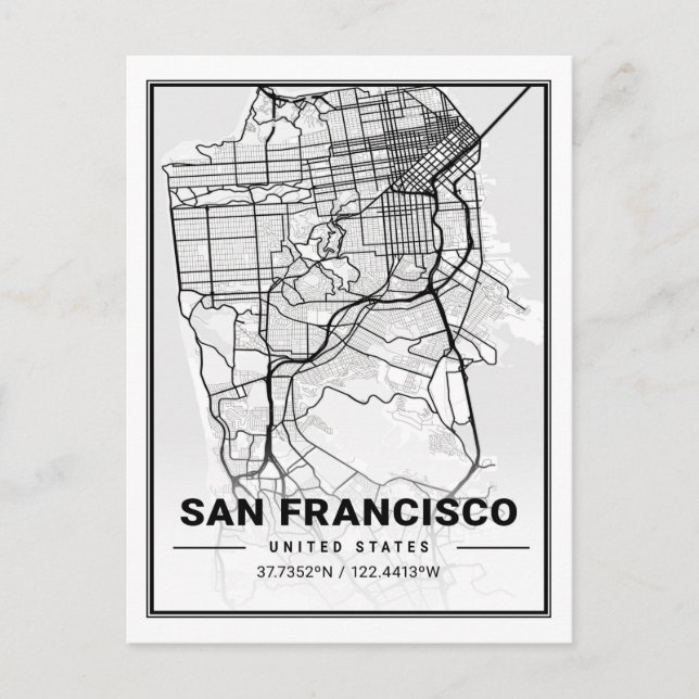 San Francisco California USA Travel City Map Postcard (Front)