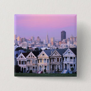 San Francisco, California. View of Victorian 15 Cm Square Badge
