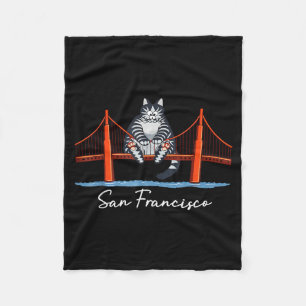 San Francisco Cat Golden Gate Bridge Book Lover Fleece Blanket