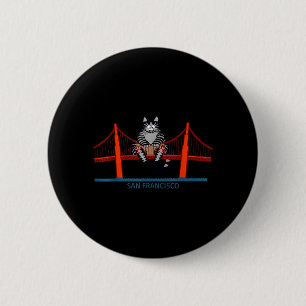 San Francisco Cat Golden Gate Bridge Funny Book 6 Cm Round Badge