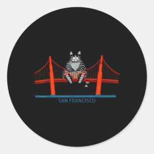 San Francisco Cat Golden Gate Bridge Funny Book Classic Round Sticker